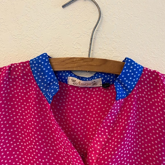 Anaya Pink and Blue Polk Dot Sheer Blouse - Picture 2 of 6